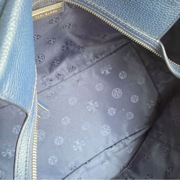 Tory Burch Thea Navy Leather Tote Satchel Purse Women’s Luxury Bag - Picture 13 of 15
